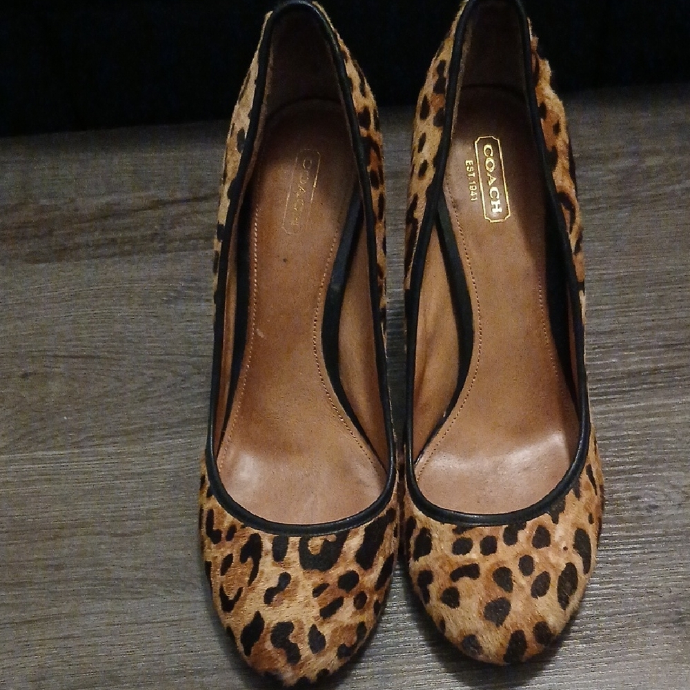 Coach Tan and Black Leopard Print Heels, 10